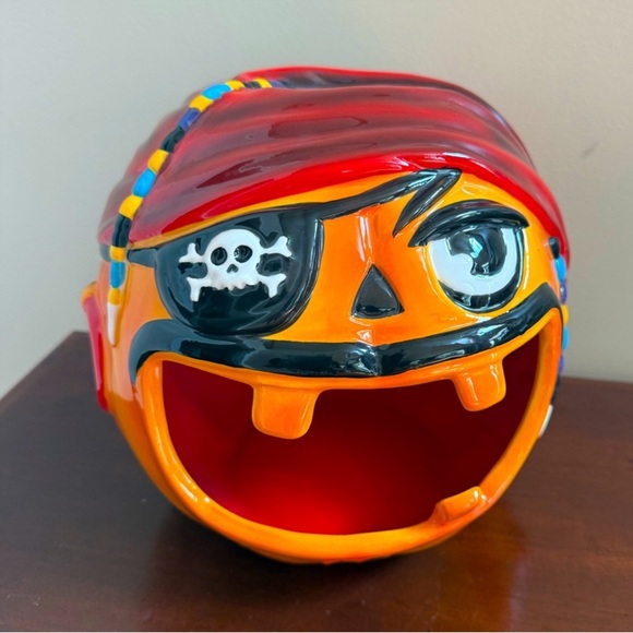 NIB Member's Mark Ceramic Halloween Candy Bowl - Pirate Pumpkin - Picture 1 of 7